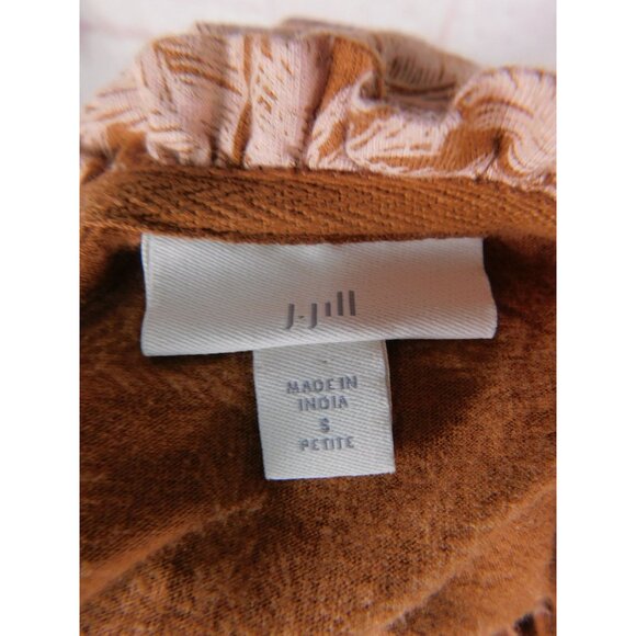 J Jill Petite Boho Sleeveless Tassel Top S Brown Pink Palm Print - Picture 8 of 11